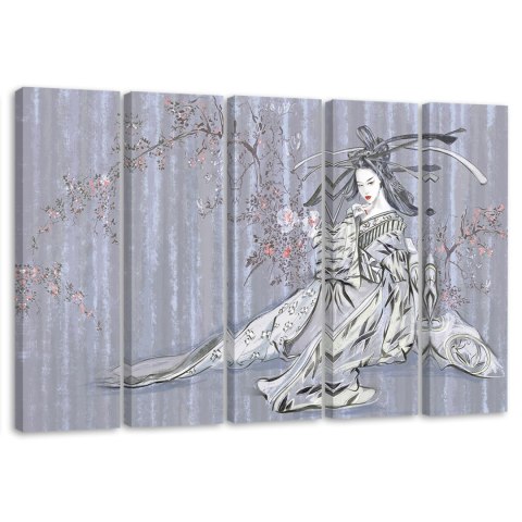 Geisha - Ukiyo-e (pływające obrazy) / Pentaptyk (płótno)