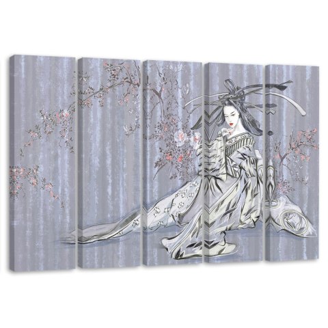 Geisha - Ukiyo-e (pływające obrazy) / Pentaptyk (fizelina)